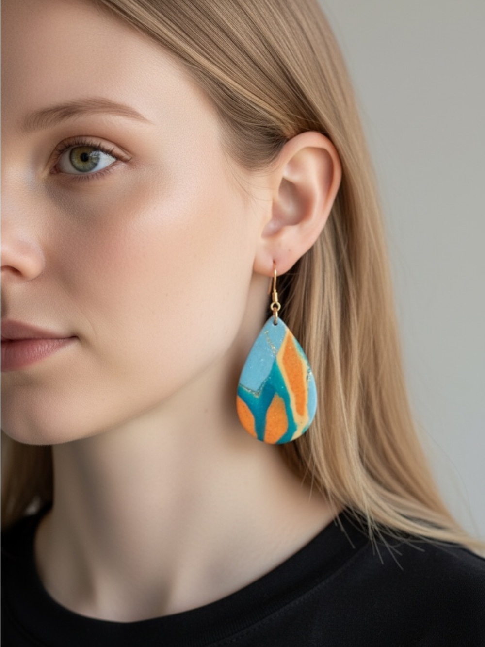 10/3 Handcrafted Teardrop Dangle Earrings in Turquoise & Orange